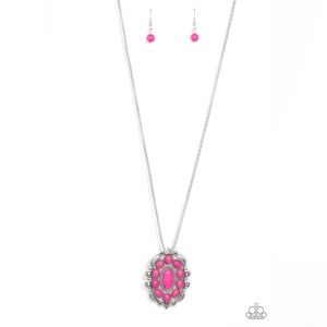 Mojave Oval Medallion Pink Pendant Necklace & Matching Earrings by Paparazzi